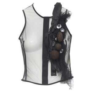 Pre Loved Comme Des Garcons Vintage Embellished Mesh Top Women black | black